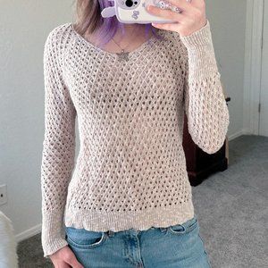 American Eagle Beige Knit Large Hole Sweater